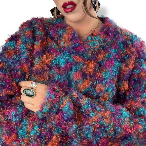 Vintage hand knitted mohair rainbow chunky oversized sweater by EXPRESS - Picture 3 of 17